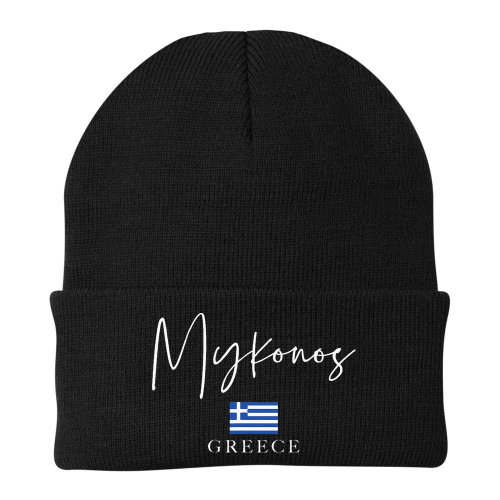 Greece Flag Vacation Island Mykonos Beanie