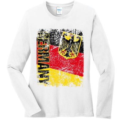 Germany Flag Vintage Distressed Germany Ladies Long Sleeve Shirt