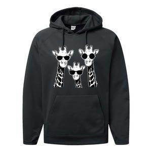 Giraffes family with sunglasses - Giraffe Performance Fleece Hoodie