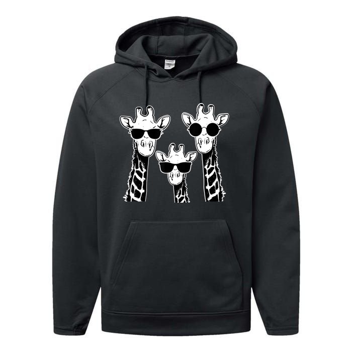 Giraffes family with sunglasses - Giraffe Performance Fleece Hoodie