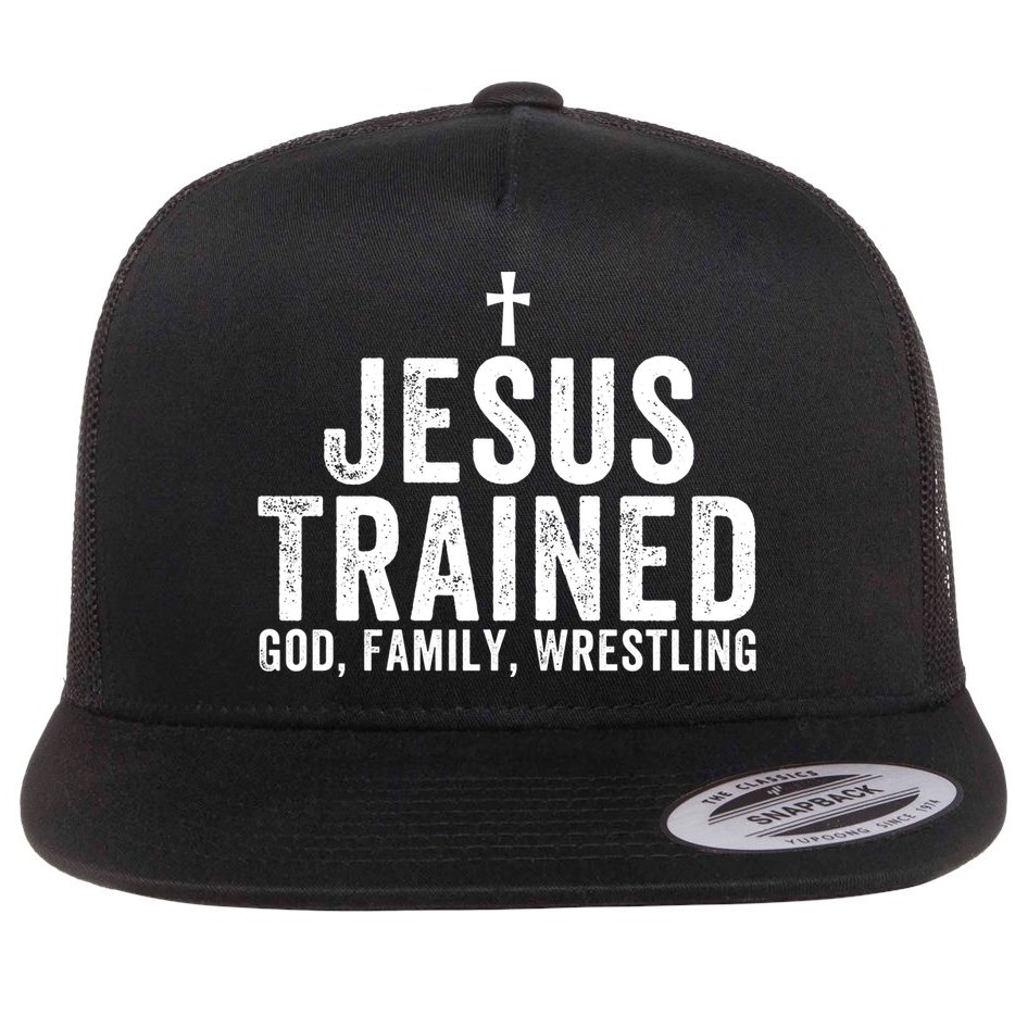 God Family Wrestling Jesus Trained Christian Vintage Flat Bill Trucker Hat