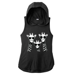 Giraffes Family With Sunglasses Giraffe Ladies PosiCharge Tri-Blend Wicking Draft Hoodie Tank