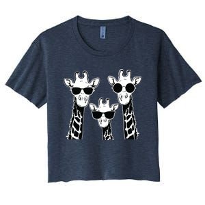 Giraffes Family With Sunglasses Giraffe Women's Crop Top Tee