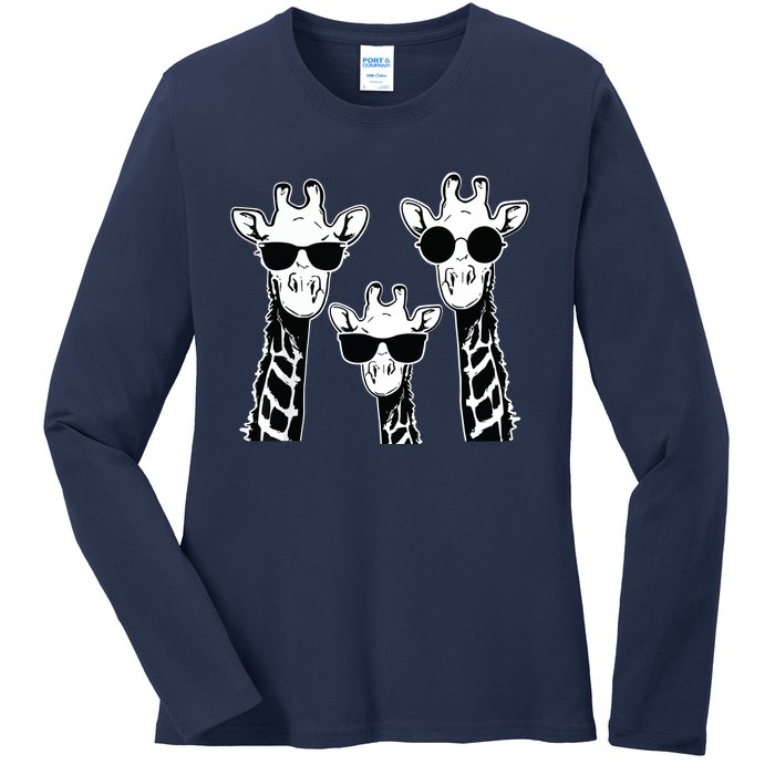 Giraffes Family With Sunglasses Giraffe Ladies Long Sleeve Shirt