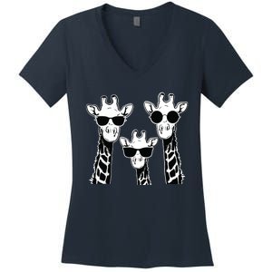 Giraffes Family With Sunglasses Giraffe Women's V-Neck T-Shirt