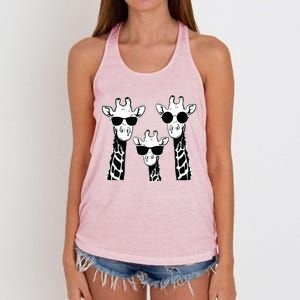 Giraffes Family With Sunglasses Giraffe Women's Knotted Racerback Tank