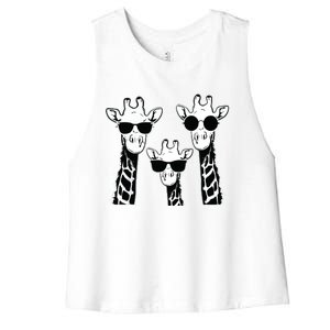 Giraffes Family With Sunglasses Giraffe Women's Racerback Cropped Tank