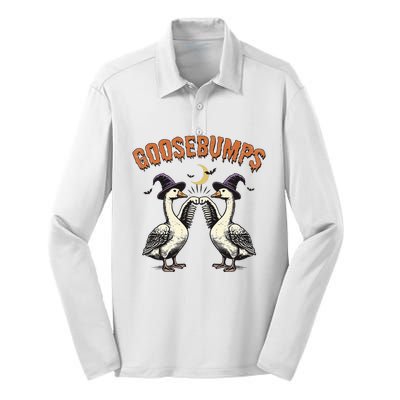 Goosebumps Funny Witch Goose Bumps Puns Halloween Silk Touch Performance Long Sleeve Polo