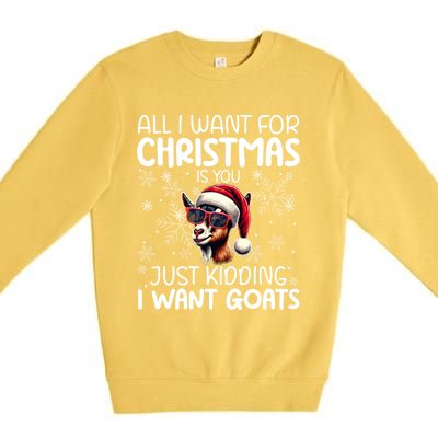 Goat Funny Xmas Santa Hat Sunglasses Snowflakes Goat Lover Funny Gift Premium Crewneck Sweatshirt