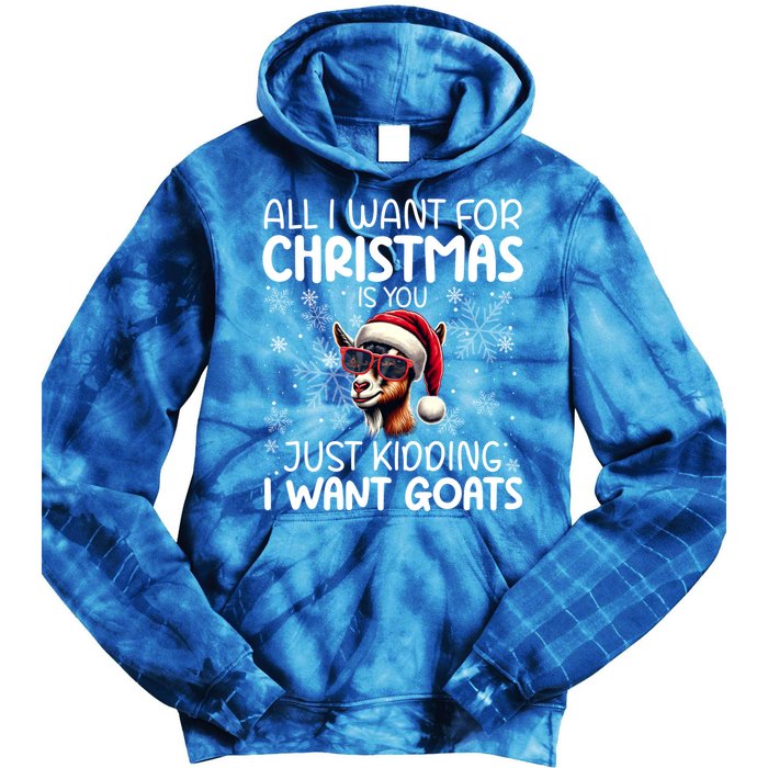 Goat Funny Xmas Santa Hat Sunglasses Snowflakes Goat Lover Funny Gift Tie Dye Hoodie