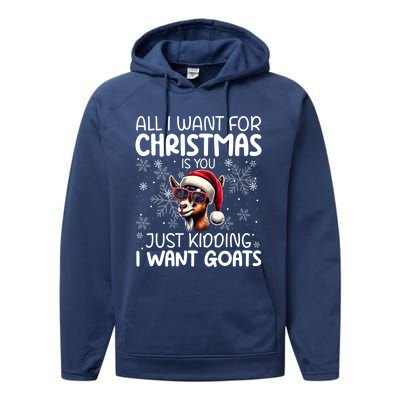 Goat Funny Xmas Santa Hat Sunglasses Snowflakes Goat Lover Funny Gift Performance Fleece Hoodie