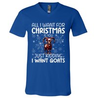 Goat Funny Xmas Sunglasses Santa Hat Snowflakes Novelty Cool Gift V-Neck T-Shirt