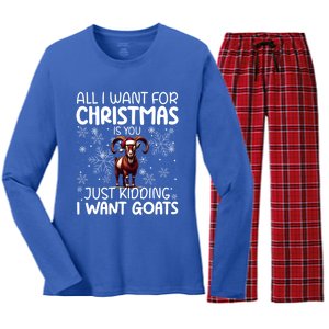 Goat Funny Xmas Sunglasses Santa Hat Snowflakes Novelty Cool Gift Women's Long Sleeve Flannel Pajama Set 