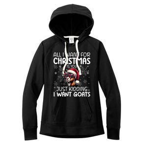 Goat Funny Xmas Santa Hat Sunglasses Snowflakes Goat Lover Gift Women's Fleece Hoodie