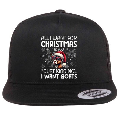 Goat Funny Xmas Santa Hat Sunglasses Snowflakes Goat Lover Gift Flat Bill Trucker Hat