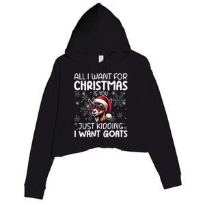 Goat Funny Xmas Santa Hat Sunglasses Snowflakes Goat Lover Gift Crop Fleece Hoodie