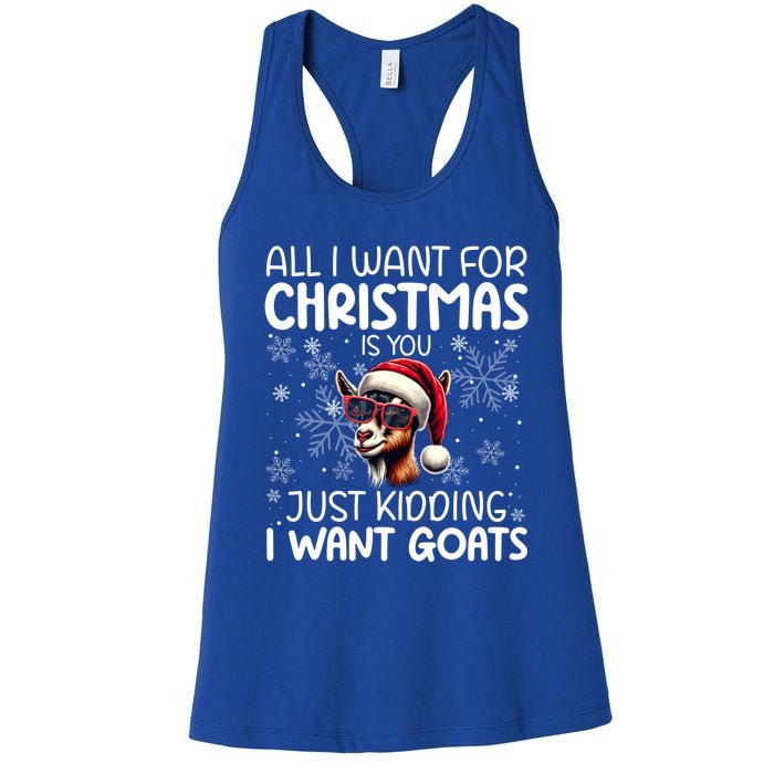 Goat Funny Xmas Santa Hat Sunglasses Snowflakes Goat Lover Gift Women's Racerback Tank