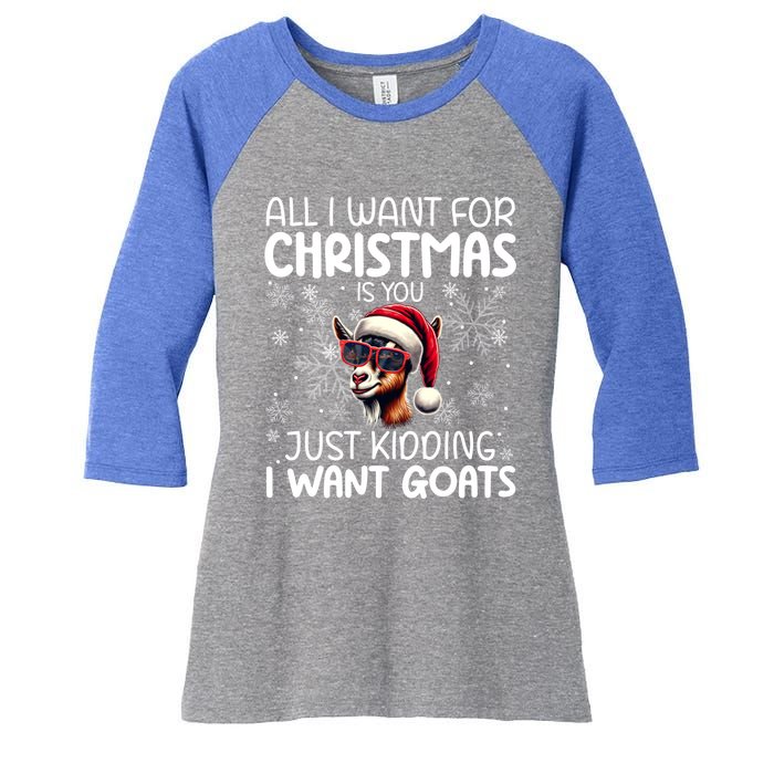 Goat Funny Xmas Santa Hat Sunglasses Snowflakes Goat Lover Gift Women's Tri-Blend 3/4-Sleeve Raglan Shirt