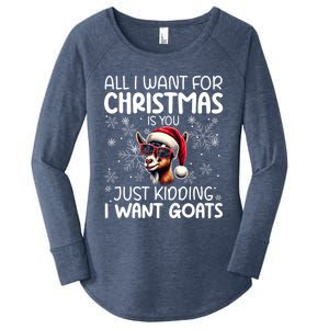 Goat Funny Xmas Santa Hat Sunglasses Snowflakes Goat Lover Gift Women's Perfect Tri Tunic Long Sleeve Shirt