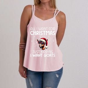 Goat Funny Xmas Santa Hat Sunglasses Snowflakes Goat Lover Gift Women's Strappy Tank