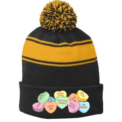 Go Fuck Yourself Candy Hearts Stripe Pom Pom Beanie