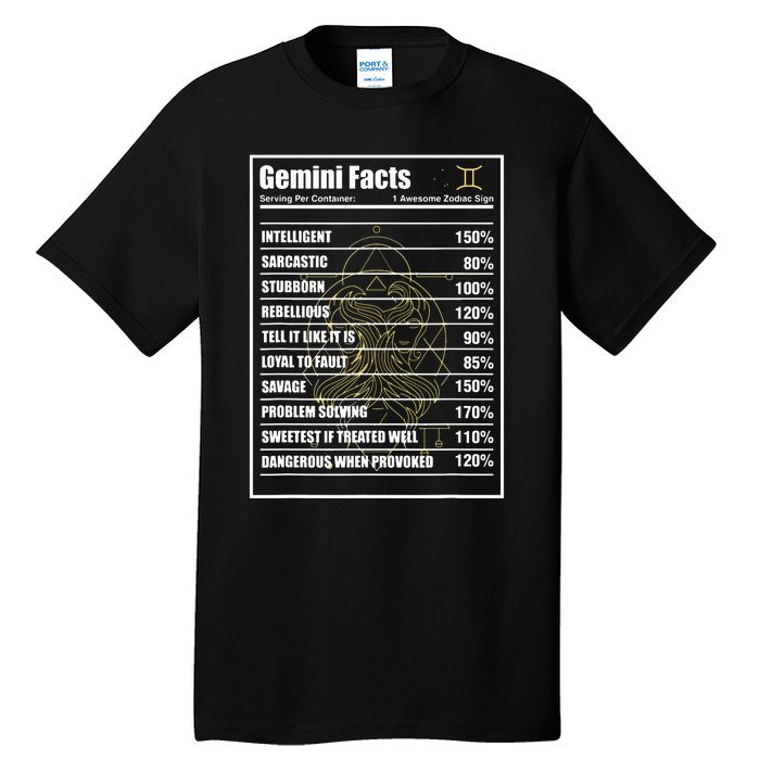 Gemini Facts Zodiac Sign Tall T-Shirt