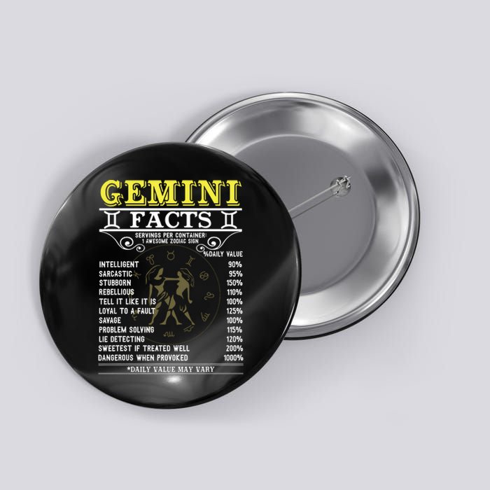 Gemini Facts Zodiac Signs Funny Birthday Gifts Men Women Button