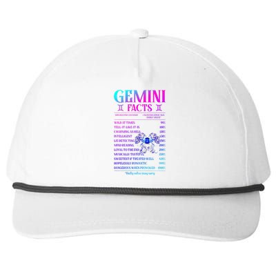 Gemini Facts Zodiac June Birthday Gift Snapback Five-Panel Rope Hat