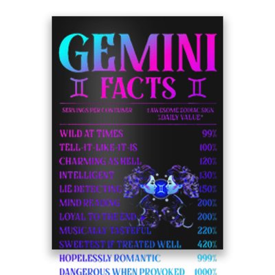 Gemini Facts Zodiac June Birthday Gift Poster