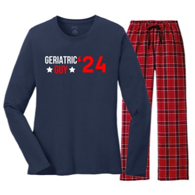 Geriatric Guy 2024 Election Funny President Women's Long Sleeve Flannel Pajama Set 