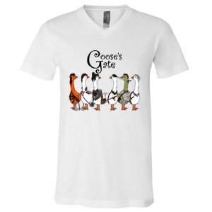 Gooses Gate 3 Goose Baldurs Gate Goosetario Girl Dinner V-Neck T-Shirt