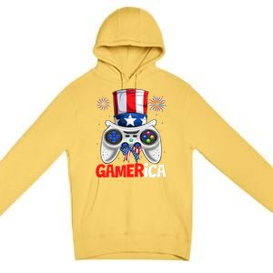 Gamer Gaming 4th Of July Video Game American Flag Gift Premium Pullover Hoodie