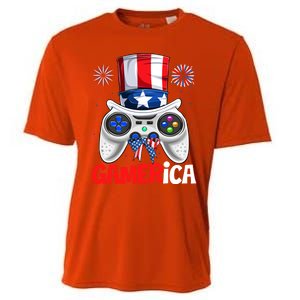 Gamer Gaming 4th Of July Video Game American Flag Gift Cooling Performance Crew T-Shirt