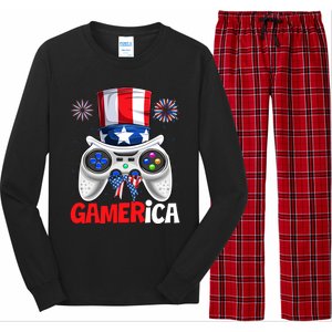 Gamer Gaming 4th Of July Video Game American Flag Gift Long Sleeve Pajama Set