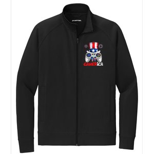 Gamer Gaming 4th Of July Video Game American Flag Gift Stretch Full-Zip Cadet Jacket