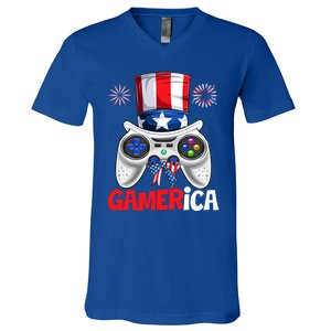 Gamer Gaming 4th Of July Video Game American Flag Gift V-Neck T-Shirt