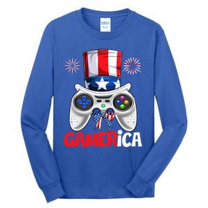 Gamer Gaming 4th Of July Video Game American Flag Gift Tall Long Sleeve T-Shirt