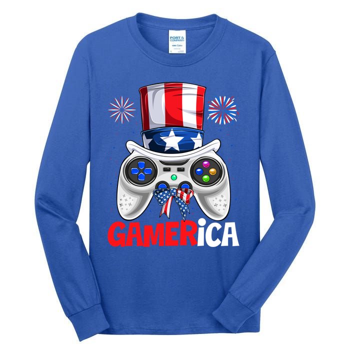 Gamer Gaming 4th Of July Video Game American Flag Gift Tall Long Sleeve T-Shirt