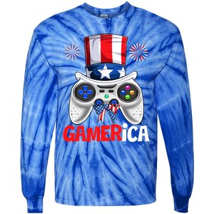 Gamer Gaming 4th Of July Video Game American Flag Gift Tie-Dye Long Sleeve Shirt