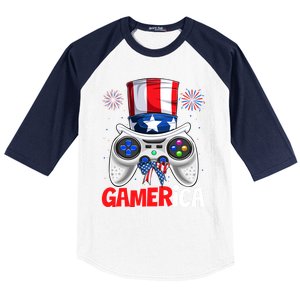 Gamer Gaming 4th Of July Video Game American Flag Gift Baseball Sleeve Shirt