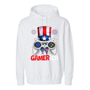 Gamer Gaming 4th Of July Video Game American Flag Gift Garment-Dyed Fleece Hoodie