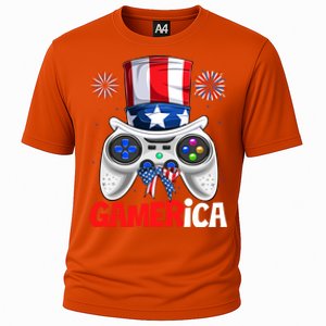 Gamer Gaming 4th Of July Video Game American Flag Great Gift Cooling Performance Crew T-Shirt