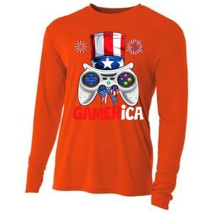 Gamer Gaming 4th Of July Video Game American Flag Great Gift Cooling Performance Long Sleeve Crew