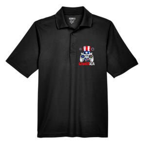 Gamer Gaming 4th Of July Video Game American Flag Great Gift Men's Origin Performance Pique Polo