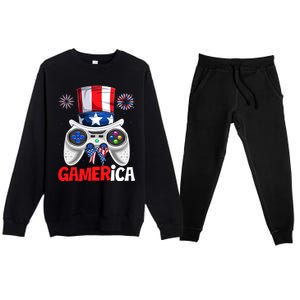 Gamer Gaming 4th Of July Video Game American Flag Great Gift Premium Crewneck Sweatsuit Set