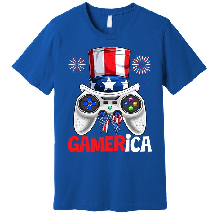 Gamer Gaming 4th Of July Video Game American Flag Great Gift Premium T-Shirt