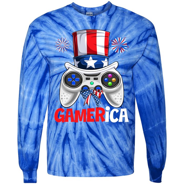 Gamer Gaming 4th Of July Video Game American Flag Great Gift Tie-Dye Long Sleeve Shirt