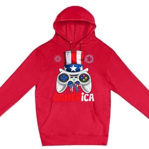 Gamer Gaming 4th Of July Video Game American Flag Great Gift Premium Pullover Hoodie