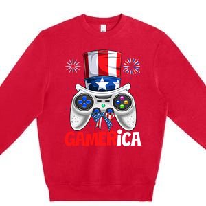 Gamer Gaming 4th Of July Video Game American Flag Great Gift Premium Crewneck Sweatshirt