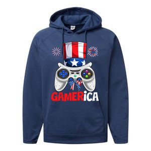 Gamer Gaming 4th Of July Video Game American Flag Great Gift Performance Fleece Hoodie